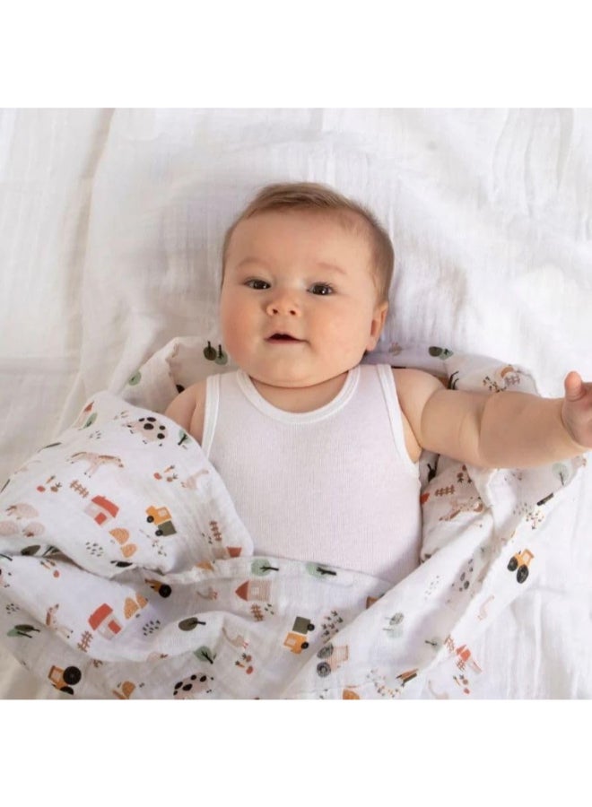 All4Ella Organic Cotton Muslin Swaddle - Country Farm - Image 2